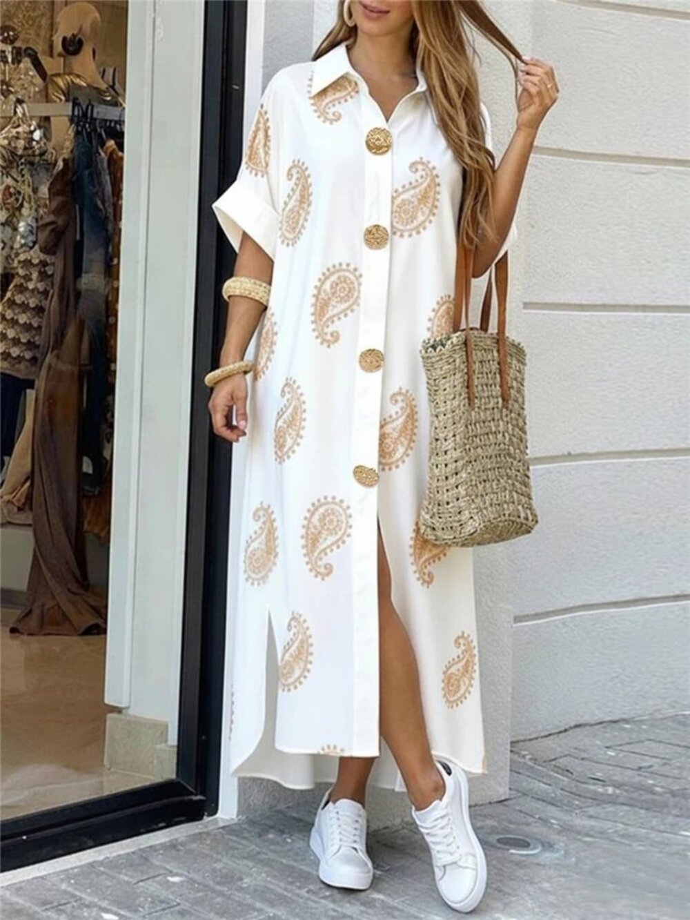 Floral Print Button-Down Maxi Shirt Dress